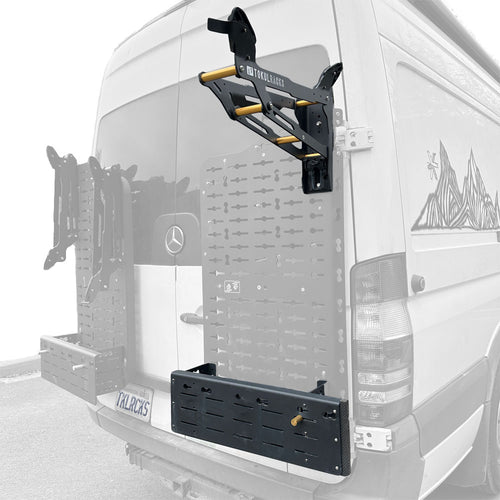 Tokul Racks single Panel Bike Rack with Extra Special Basket on van rear door